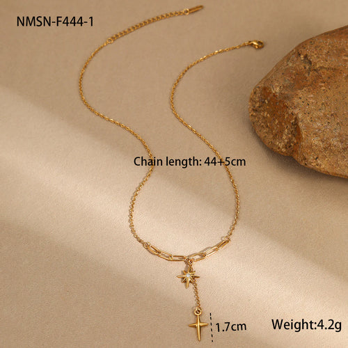 Gold star pendant necklace with chain, trendy women's jewelry for everyday wear or gifts