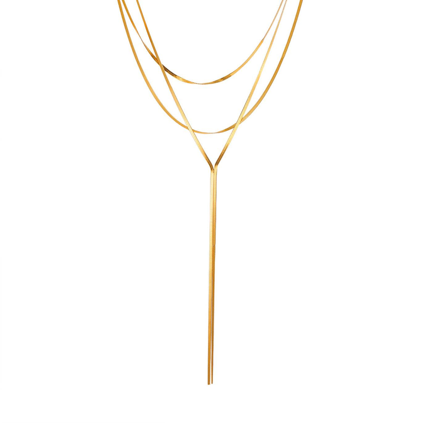Stainless Steel Gold Plated Double Snake Bone Chain Y-Shaped Long Layering Necklace