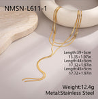 Stainless Steel Gold Plated Double Snake Bone Chain Y-Shaped Long Layering Necklace