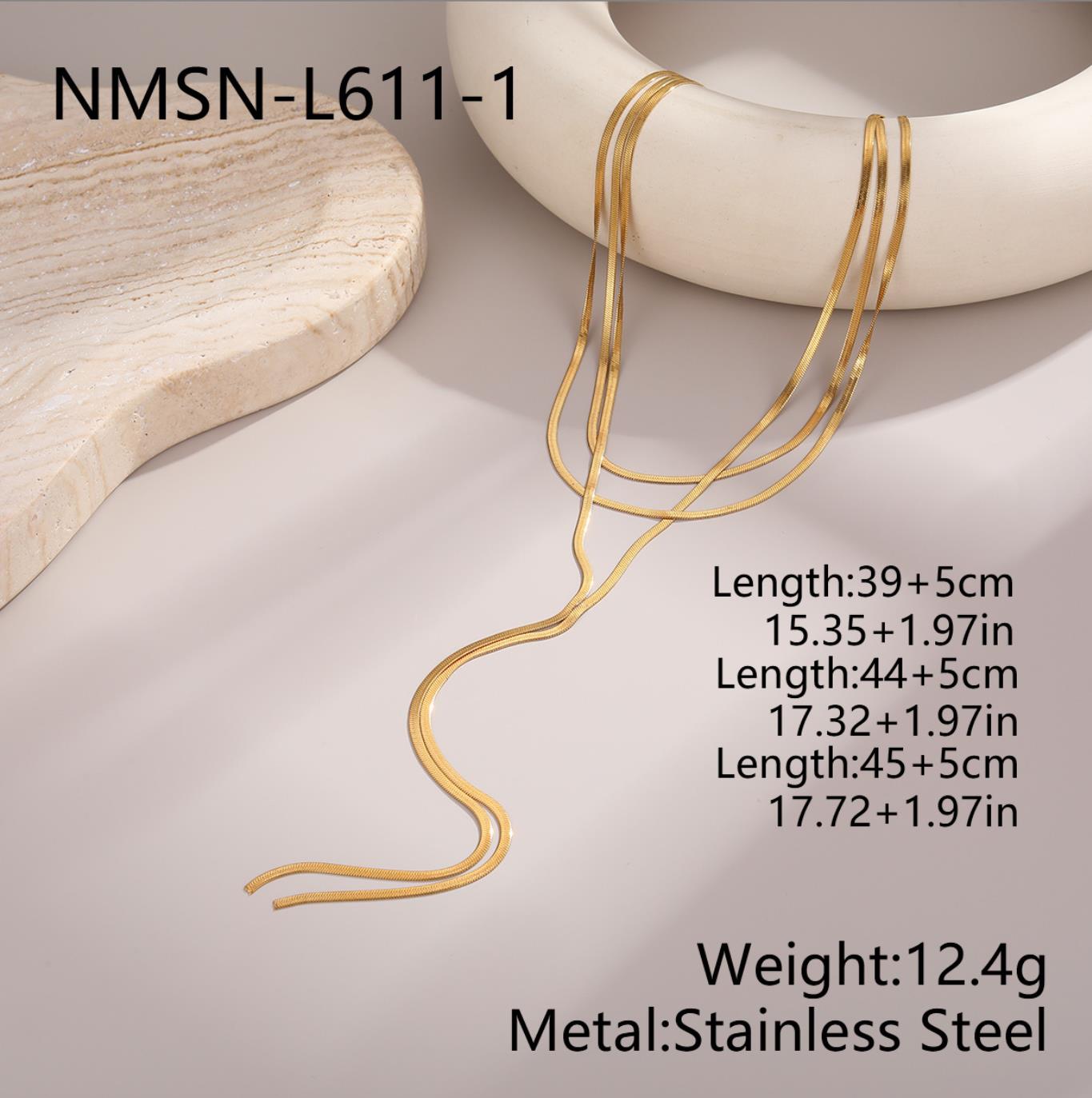 Stainless Steel Gold Plated Double Snake Bone Chain Y-Shaped Long Layering Necklace