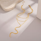 Stainless Steel Gold Plated Double Snake Bone Chain Y-Shaped Long Layering Necklace