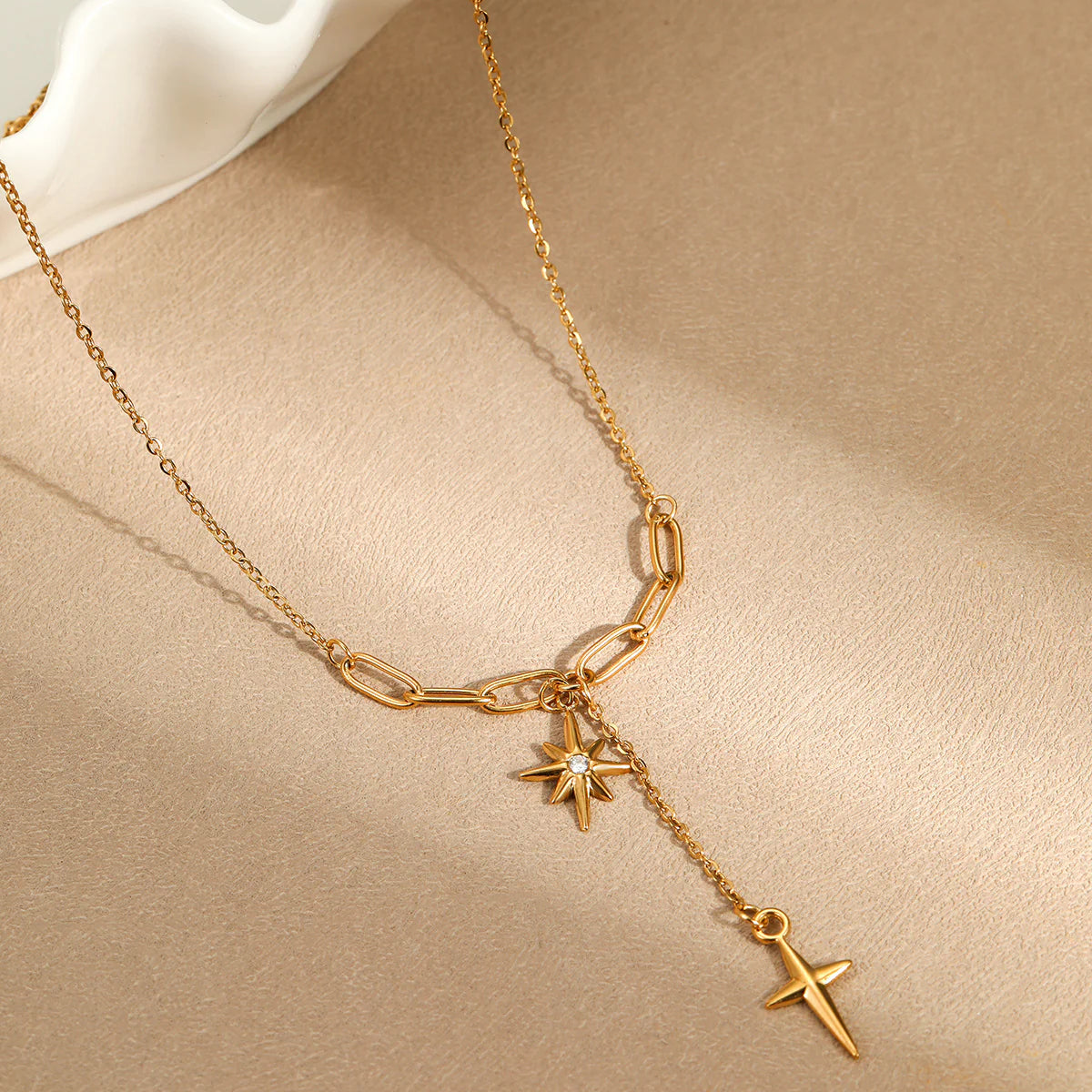 Gold star charm necklace with paperclip chain, trendy women's jewelry for everyday wear or gifting