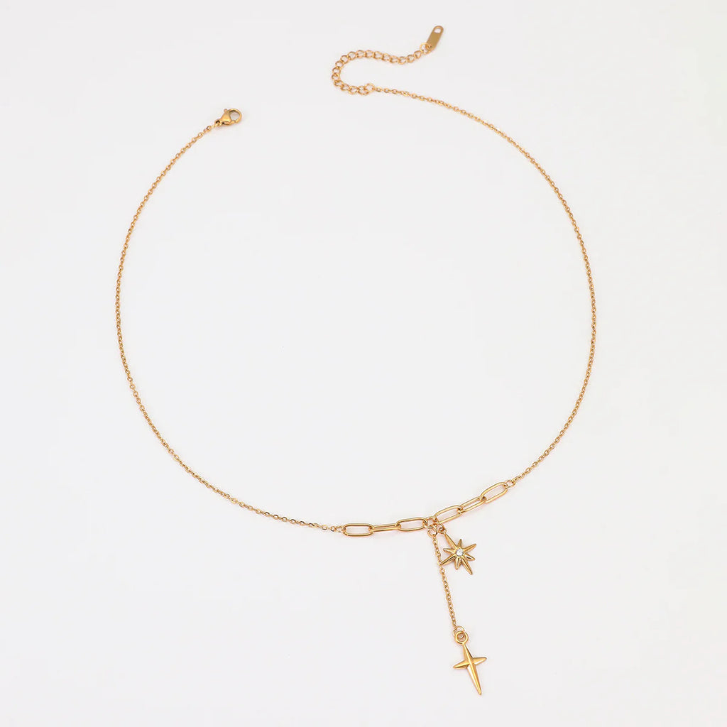 Gold star charm necklace with paperclip chain, trendy women's jewelry for everyday wear or gifts