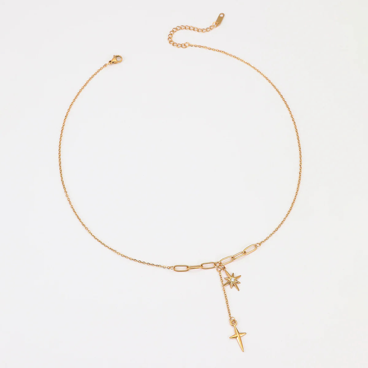 Gold star charm necklace with paperclip chain, trendy women's jewelry for everyday wear or gifts